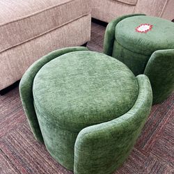 Storage Ottoman, Multi-Functional Upholstered Footstool for Living Room, Bedroom, 20.97" x 16.93" x 16.73", Green, New