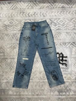 Mixed Emotion blue jeans with black graphic