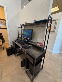 desk with lots of storage and top shelf