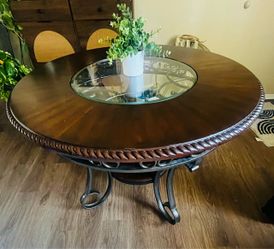 Round Wood Dining Table with Glass Center