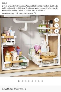 2 Pack BLACK OR WHITE Under Sink Organizer Adjustable Height 2 Tier Pull Out Shelf