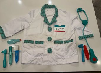 Melissa & Doug White Play Vet Shirt with Teal Medical Print Trim size Small