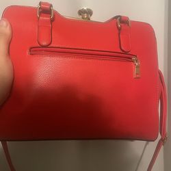Red Faux Leather Satchel Bag