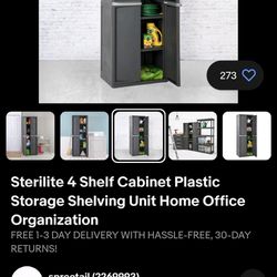 Sterilite 4 Shelf Cabinet Plastic Storage Shelving Unit Home Office Organization