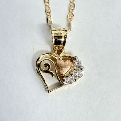 14K 2-Tone Gold & CZs Heart Charm