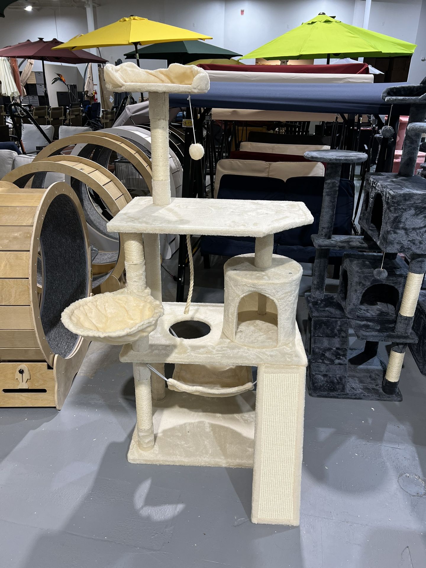 M-New 63.5in Extra Large Cat Tree Condo with Sisal-Covered Scratching Post Plush Perch Hammock, Cat Tower Activity Center Kitten Furniture Play House