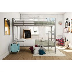 Mainstays Convertible Twin over Twin Metal Bunk Bed, Silver, New In Box