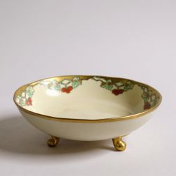 Antique Bavarian Porcelain Footed Bowl – Gold Rim Floral