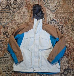Unisex Body Glove snow jacket with white, brown, and blue color blocking
Size M
#snowboarding #winter