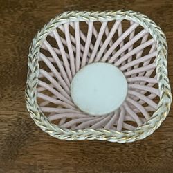 Delicate Vintage Porcelain Kasuga Ware Woven Trinket Dish