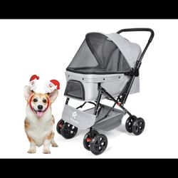 Medium Dog Stroller 50lb - Pets Stroller for Medium Dogs with Storage Basket & Pouch, Security Leash