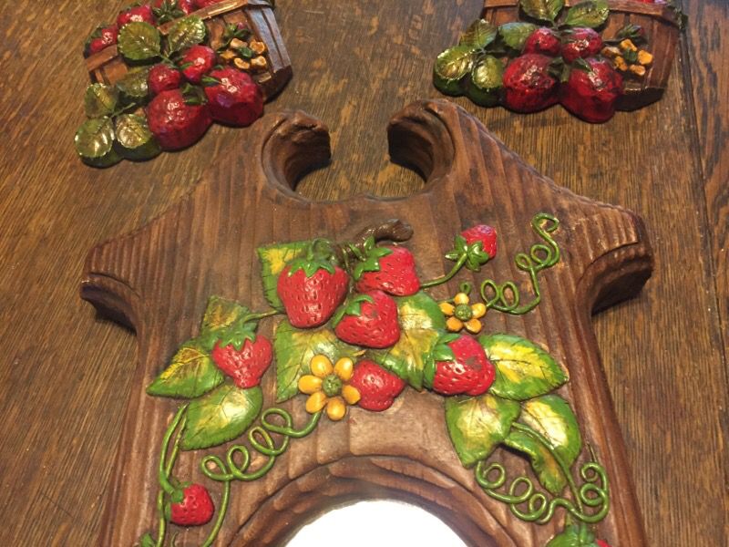 Vintage Chalkware Strawberries and Mirror