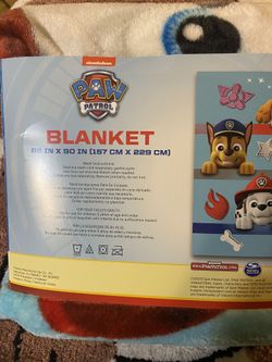 Brand new original by Nickelodeon paw patrol blanket, and sheet set for twin size bed. The blanket will fit a full size bed.