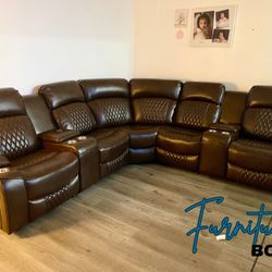 Leather Sectional Sofa With 4 Recliner Chairs