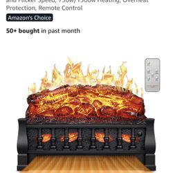 21 Inches Electric Fireplace Insert Log Heater Set, Freestanding Heater with Adjustable Flame Brightness and Flicker Speed, 750w/1500w Heating, Overhe