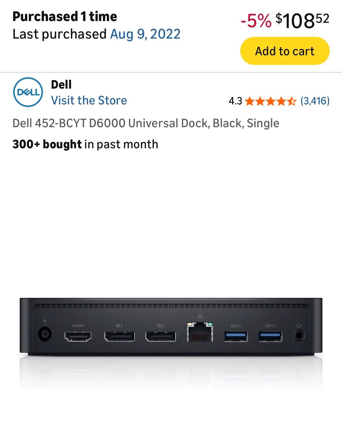 Dell Universal Dock 452-BCYT D6000 Black - Excellent Condition - Fast Ship ๐ฅ ๐ฅ