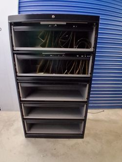 Black Metal Multi-Bay Charging or Storage Cabinet
