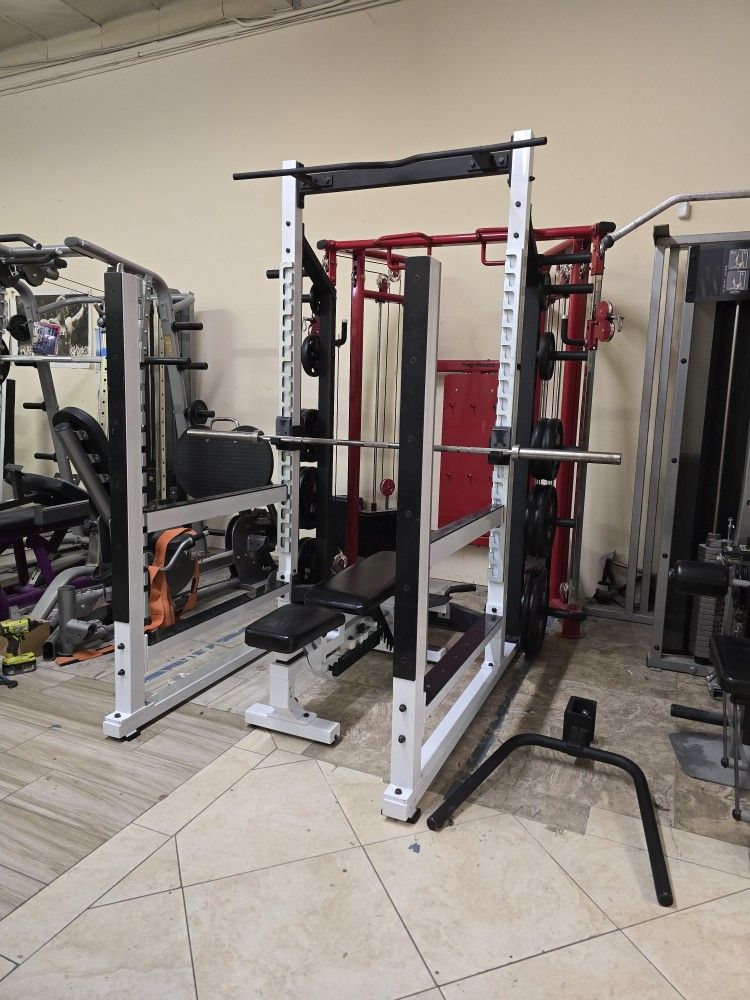 York Barbell STS Multi Function Power Rack With SCS Adjustable Bench Workout Fitness Intek Gym Equipment