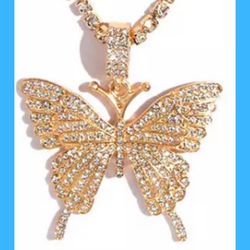 Butterfly Icy Bling Pendant Necklace 