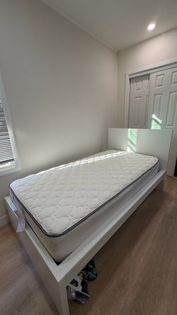 IKEA MALM Twin Bed Frame with Mattress (White) – For Sale