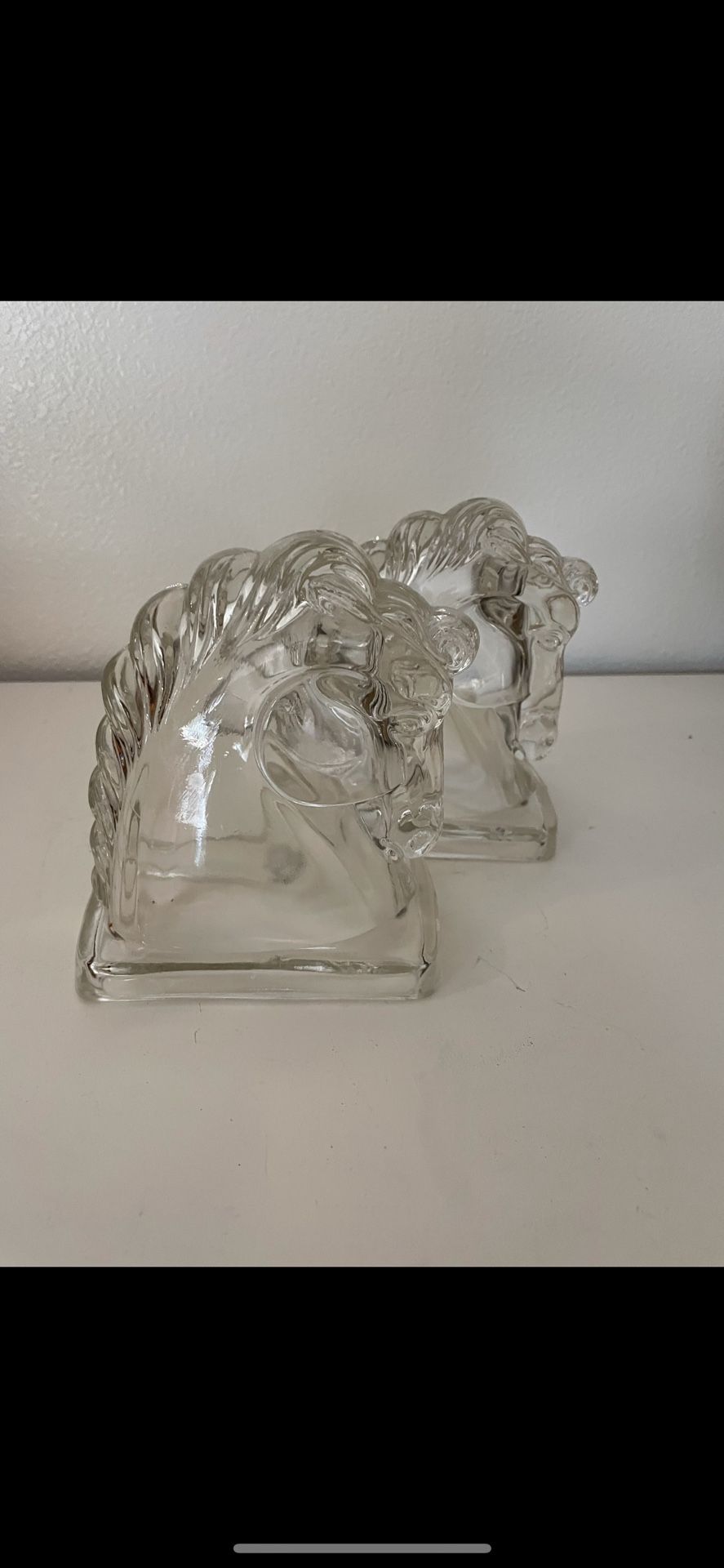 Vintage Glass Horse Bookends