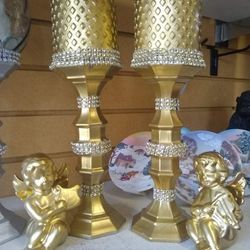 Handmade Gold Candle Holders - 4 Pc. Set Includes 2 Holders & 2 Cherubs =$10