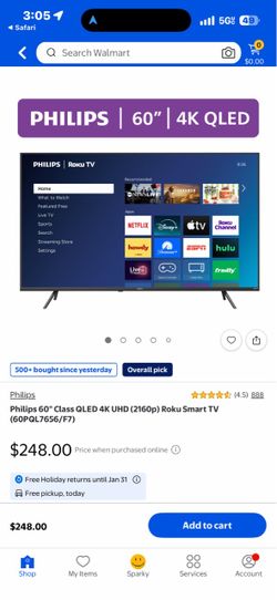 Philips 60" 4K QLED Roku Smart TV