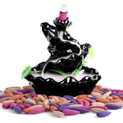 Waterfall Incense Burner Backflow Ceramic Incense Holder Incense Fountain with 120 Backflow Incense Cones for Home Decor Office Yoga Aromatcherapy Orn