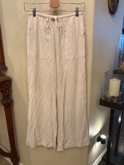 NWT~ZARA Women Light Cream Wide-Leg Pants with Drawstring Size XS