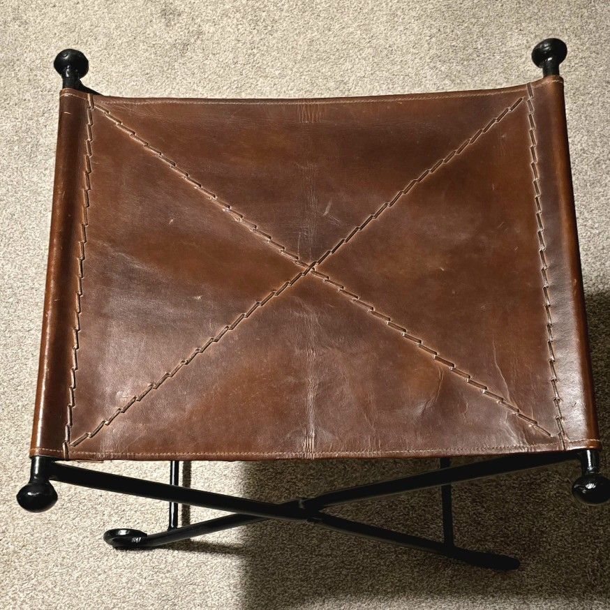 Vintage Leather Saddle Folding Stool 