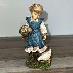Girl With Chicken Collecting Eggs Figurine