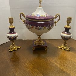 Vintage Italian Porcelain Centerpiece With Candle Holders 