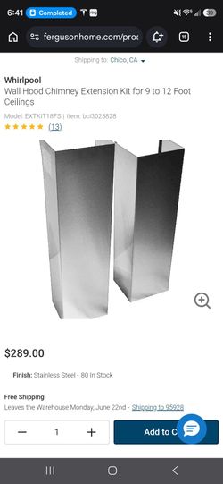 Whirlpool Wall Hood Chimney Stainless Steel Extension Kit for 9' to 12' Ceiling
