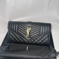 YSL Black Clutch, Saint Laurent Leather Wallet Clutch