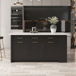 69 in kichen island Common Luxury Modern Kitchen Cabinet Table with Storage（no chairs included）