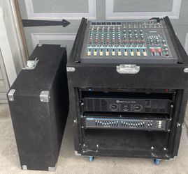 Audio Rack With Amp, Light, Powered Mixer A Heavy Duty Case 