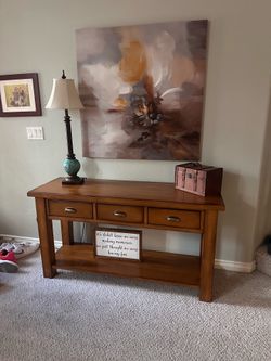 Wood Console Table with 3 Drawers and Shelf