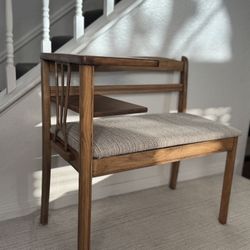 Vintage Telephone Bench – Refinished Wood, New Upholstery