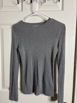 Gray Ribbed Long Sleeve Top