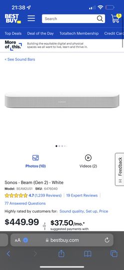 New Unopened Sonos Beam - White 2023