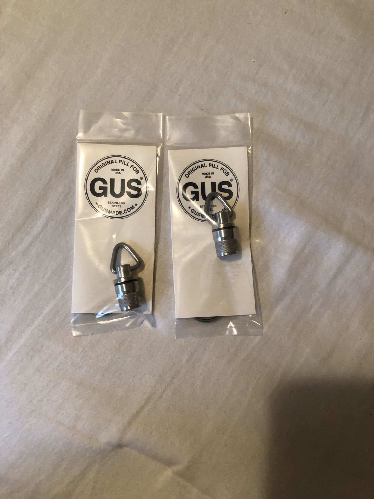 GUS Stainless Steel Pill Case Key Chain Fob