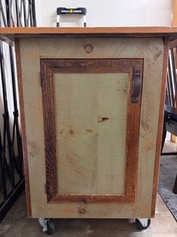 Rustic Reclaimed Wood Cabinet on Wheels