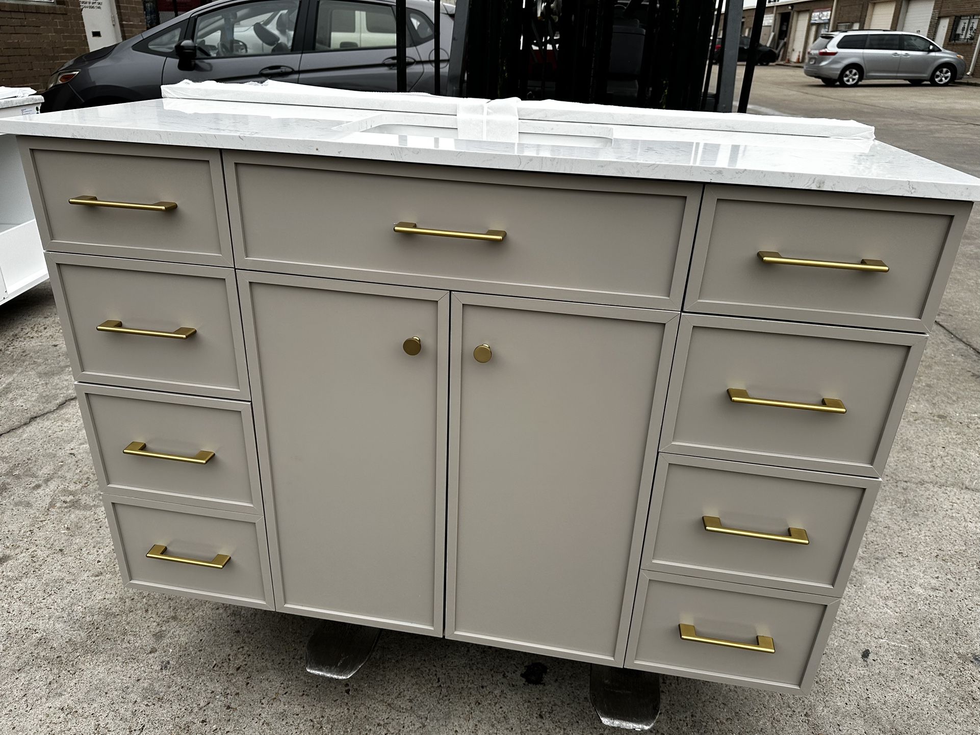 Marcote 48 in W x 20 in D x 35 in H Single Sink Bath Vanity in Greige With Engineered Volakas Marble Vanity Top