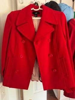 H&M Red Double-Breasted Wool Pea Coat