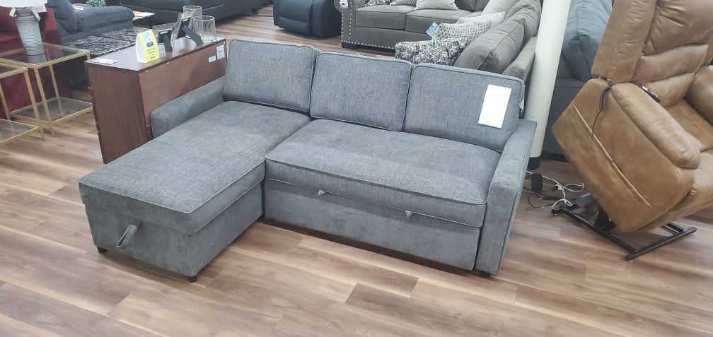 New Sectional With Pop Up Bed Sleeper In Grey 