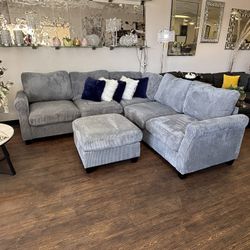 Gray Sectional & Ottoman 