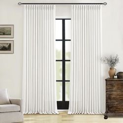 New Beige White Linen Curtains 108 Inches Long 2 Panels Set for Living Room Neutral Boho Thick Linen Textured Pinch Pleated Memory Shape Light Filteri