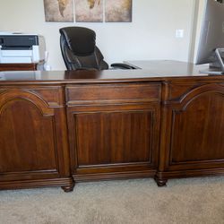 Cherry Wood Corner Executive Desk And File Cabinet
