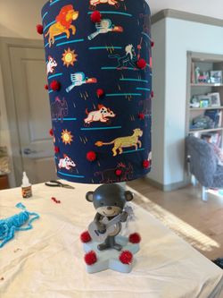 Kids Monkey Guitar Lamp with Animal Print Shade