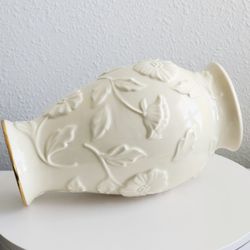 Vintage Beige Lenox Ceramic Flower & Leaf Vase